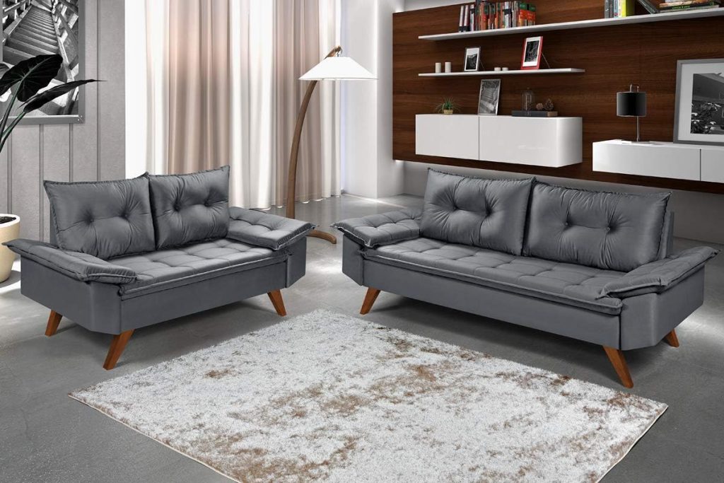 Conjunto Sofá Bariloche 3 e 2 Lugares Essencial Estofados (Cinza)
