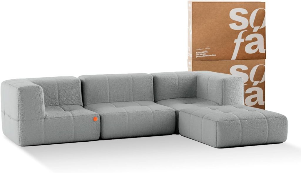 Sofá Modular 3 Lugares com Puff (Sofá na Caixa)