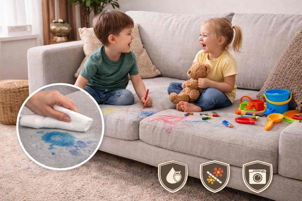 Melhor tecido para sofá para casas com crianças