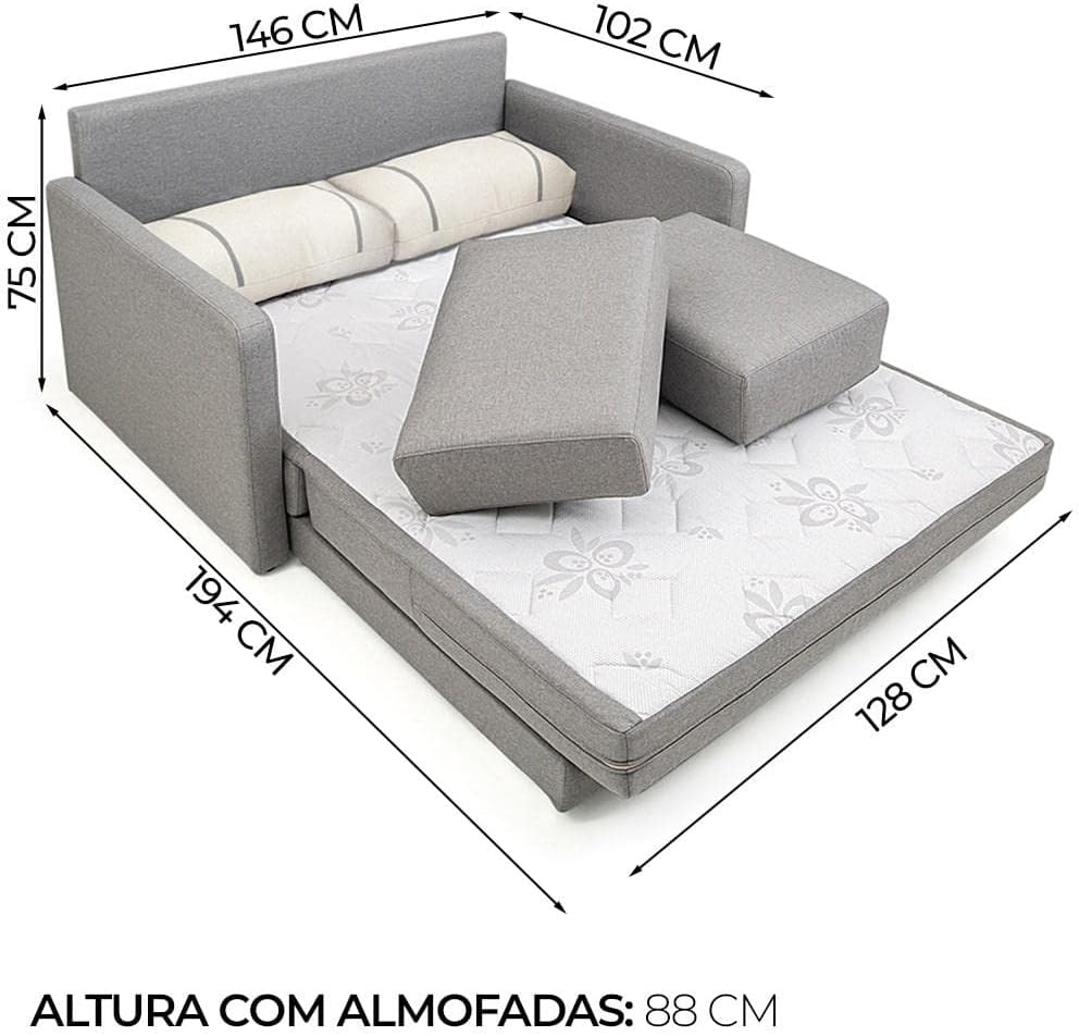 Visão geral do sofá-cama Herval Aurora 3 lugares